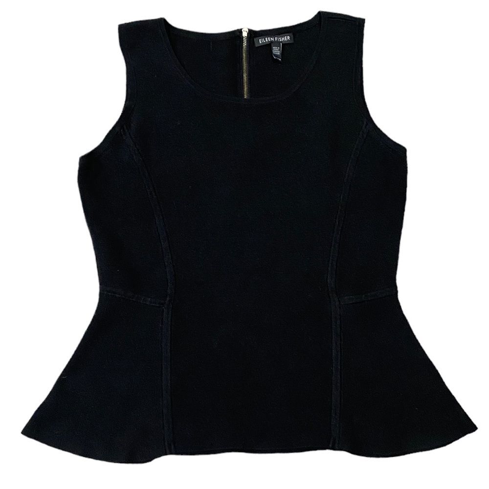 Eileen Fisher Black Peplum Tank Top Silk/Cotton Womens XS